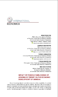 Impact of Possible Unblocking of Armenia by Turkey on the Economic Development of Armenia