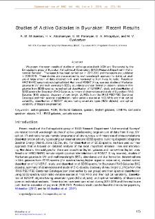 Studies of Active Galaxies in Byurakan: Recent Results