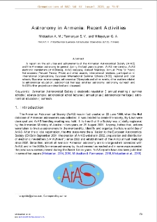 Astronomy in Armenia: Recent Activities