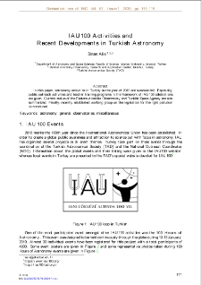 IAU100 Activities and Recent Developments in Turkish Astronomy
