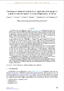Catalogs of celestial bodies from digitized photographic plates of the Ukrainian Virtual Observatory Archive