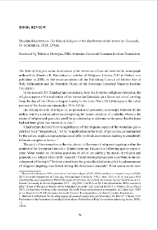Shushan Khachatryan, The Role of Religion in the Realization of the Armenian Genocide, St. Echmiadzin, 2020, 230 pp.