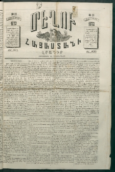 Մեղու Հայաստանի, 1872 ամի, ԺԵ տարի, համար 21 (Յուլիս 22)