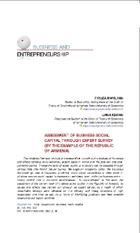 Assessment of Business Social Capital through Expert Survey (by the Example of the Republic of Armenia)