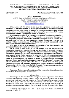Pan-Turkism Manifestations of Turkey-Azerbaijan Military-Political Cooperation