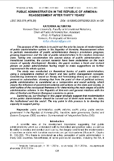 Public Administration in the Republic of Armenia: Reassessment after Thirty Years