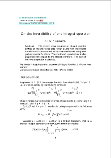 On the invertibility of one integral operator