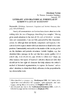 Literary and Oratorical Formulae in Koriwn’s Life of Mashtots