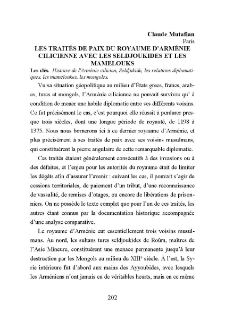 Լes traités de paix du Royaume d’Arménie Cilicienne avec les seldjoukides et les Mamelouks