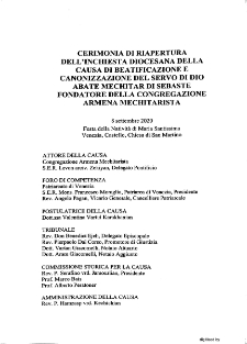 Cerimonia di Riapertura dell'Inchiesta Diocesana della Causa di Beatificazione e Canonizzazione del Servo di Dio Abate Mechitar di Sebaste Fondatore della Congregazione Armena Mechitarista