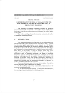 A determination method of dynamics for the utilization of metrological capacities in production processes