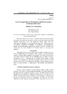 Use of Nanoparticles in Theranostics and Breath Analysis of Patients with Cancer