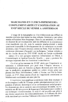 Marchands Et Clercs-Imprimeurs: Complementarite Et Cooperation Au XVIIe Siecle De Venise A Amsterdam