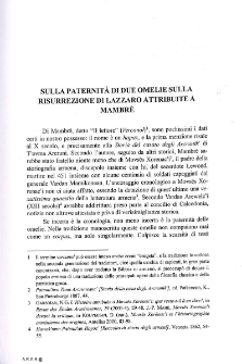 Sulla Paternità di due Omelie sulla Risurrezione di Lazzaro atribuite a Mambrē