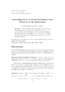 Generalization of an Eneström-Kakeya type theorem to the quaternions