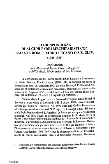 Corrispondenza di Alcuni Padri Mechitaristi con L'Abate dom Placido Lugano O.S.B. Oliv. (1901-1936)