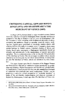Critiquing capital: Edward Bond's bingo (1973) and Shakespeare's the Merchant of Venice (1605)