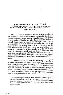 The influence of Hamlet on Dostoevsky's character Stavrogin from Demons