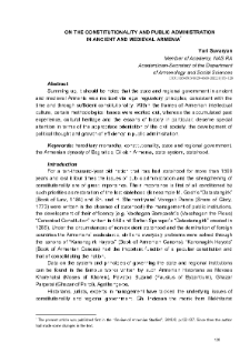 On The Constitutionality And Public Administration In Ancient And Medieval Armenia