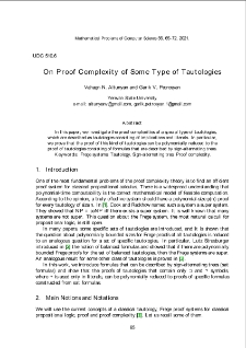 On Proof Complexity of Some Type of Tautologies