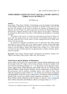 Some Observations On Yusuf Akçura And His Article “Three Ways Of Policy