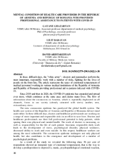 Mental Condition of Health Care Providers in the Republic of Armenia and Republic of Romania Who Provided Professional Assistance to Patients with COVID-19