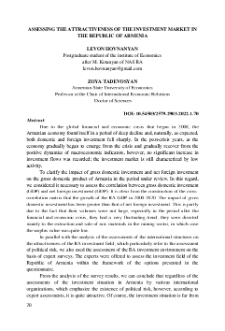 Assessing the Attractiveness of the Investment Market in the Republic of Armenia