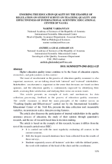Ensuring the Education Quality by the Example of Regulationon Student Survey on Teaching Quality and Effectiveness of International Scientific Educational Center of NAS RA