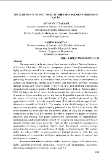 Developments of Doctoral Studies Management Process in NAS RA
