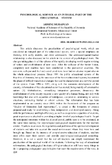 Psychological Service as an Integral Part of the Educational System
