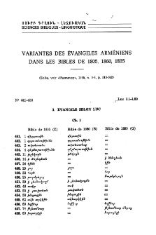 Variantes des Évangiles Arméniens dans les bibles de 1805, 1860, 1895