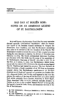 Bad day at Burzēn Mihr: Notes on an Armenian legend of St. Bartholomew