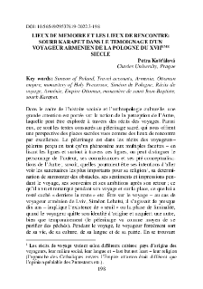 Lieux De Memoire Et Les Lieux De Rencontre: Sourb Karapet Dans Le Temoignage D’un Voyageur Armenien De La Pologne Du Xviieme Siecle