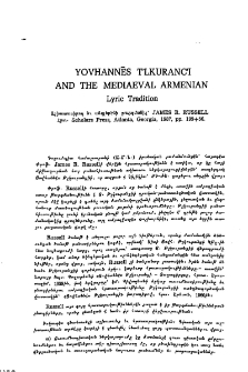 Yovhannēs T'lkuranc'i and the mediaeval armenian, Lyric Tradition