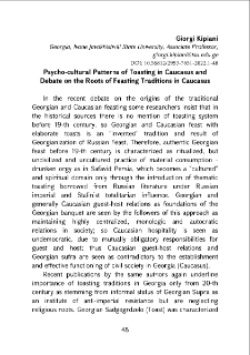 Psycho-cultural Patterns of Toasting in Caucasus and Debate on the Roots of Feasting Traditions in Caucasus