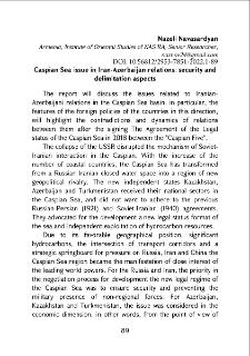 Caspian Sea issue in Iran-Azerbaijan relations: security and delimitation aspects