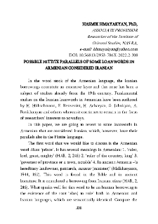 Possible Hittite Parallels Of Some Loanwords In Armenian Considered Iranian