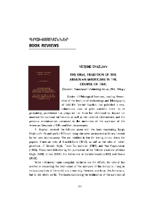 Verjine Svazlian The Oral Tradition Of The Armenian-Americans In The Course Of Time(Yerevan: “Gitoutyoun” Publishing House, 2021, 904 p.)