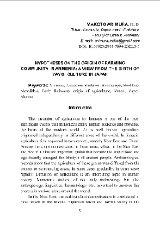 Hypotheses On The Origin Of Farming Community In Armenia: A View From The Birth Of Yayoi Culture In Japan
