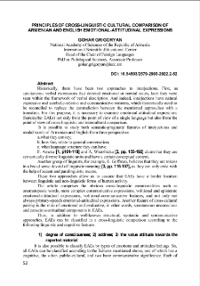 Principles Of Cross-Linguistic Cultural Comparison Of Armenian And English Emotional-Attitudinal Expressions