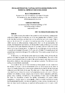 Peculiarities Of Self-Actualization Among People With Parental Deprivation In Childhood