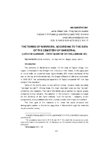 The Tombs Of Warriors, According To The Data Of The Cemetery Of Bardzrial (Late II Millennium – First Quarter Of I Millennium BC)