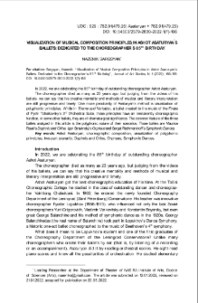 Visualization of Musical Composition Principles in Ashot Asaturyan’s Ballets: Dedicated to the Choreographer’s 85TH Birthday