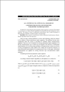 A method for solving silvester type parametric matrix equation