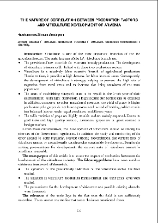 The Nature Of Correlation Between Production Factors And Viticulture Development Of Armenia
