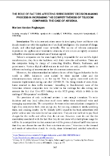 The Role Of Factors Affecting Subscribers’ Decision-Making Process In Increasing The Competitiveness Of Telecom Companies: The Case Of Armenia
