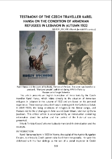 Testimony of the Czech Traveller Karel Hansa on the Condition of Armenian Refugees in Lebanon in Autumn 1922