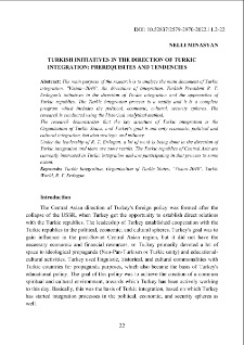 Turkish Initiatives In The Direction Of Turkic Integration: Prerequisites And Tendencies