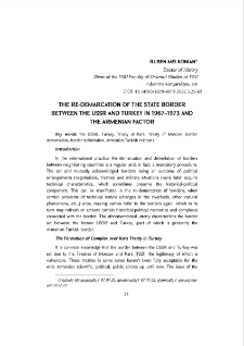 The Re-Demarcation of the State Border between the USSR and Turkey in 1967-1973 and the Armenian Factor