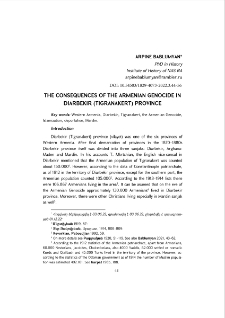 The Consequences of the Armenian Genocide in Diarbekir (Tigranakert) Province